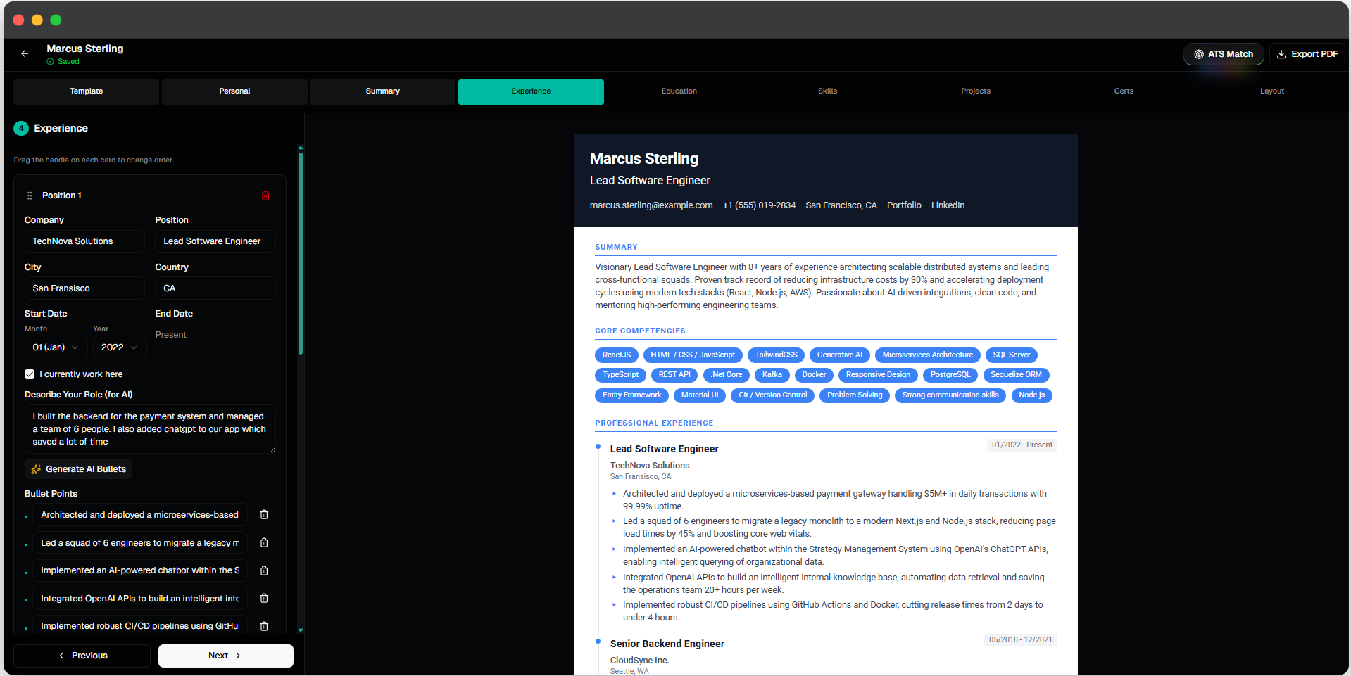 ResumeFlow editor with resume preview and ATS tools